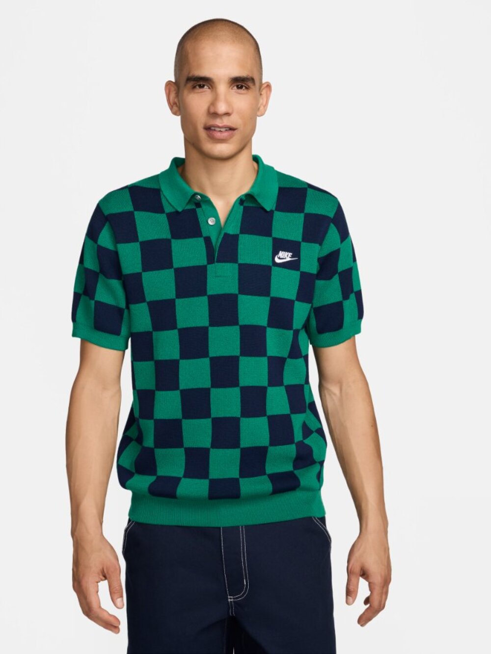 Nike Sportswear Club Checkers Knit Polo Blue Green Men's Size Small